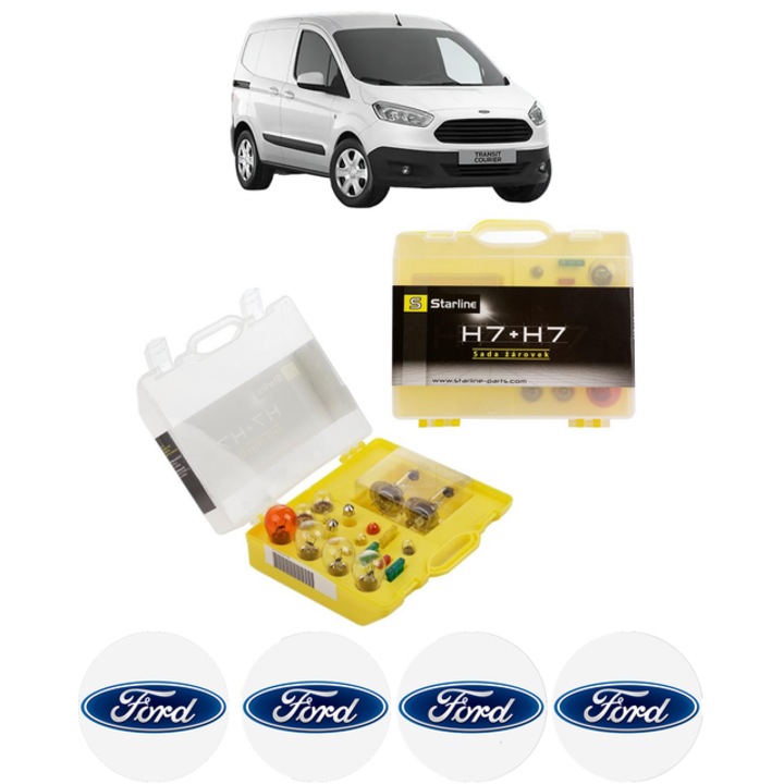 Kit trusa Set becuri H7 compatibila cu FORD TRANSIT COURIER B460 Box Body/MPV din 2014-2023, bec far, semnalizare, pozitie, iluminare numar, frana, plafoniera, stop frana
