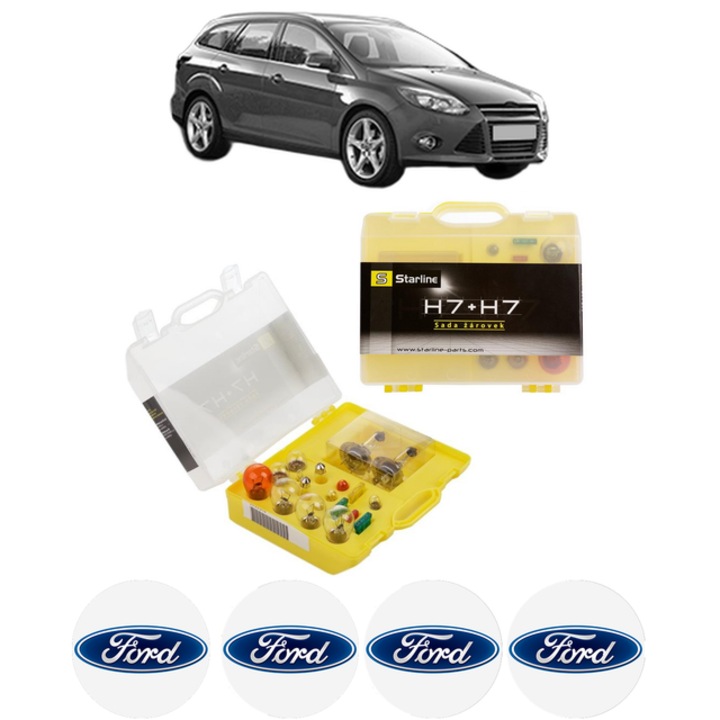 Kit trusa Set becuri H7 compatibila cu FORD FOCUS III Turnier din 2010-2020, bec far, semnalizare, pozitie, iluminare numar, frana, plafoniera, stop frana