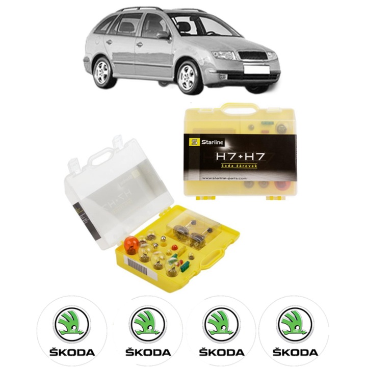 Kit trusa Set becuri H7 compatibila cu SKODA FABIA I Combi (6Y5) din 2000-2007, bec far, semnalizare, pozitie, iluminare numar, frana, plafoniera, stop frana