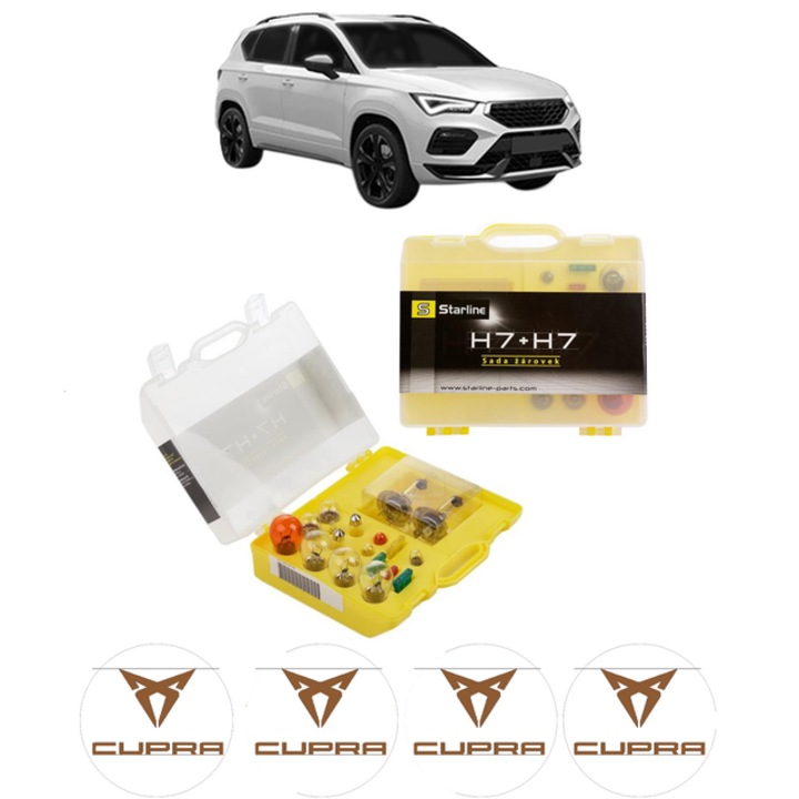 Kit trusa Set becuri H7 compatibila cu CUPRA ATECA (KH7, KHP, KBP) din 2018, bec far, semnalizare, pozitie, iluminare numar, frana, plafoniera, stop frana