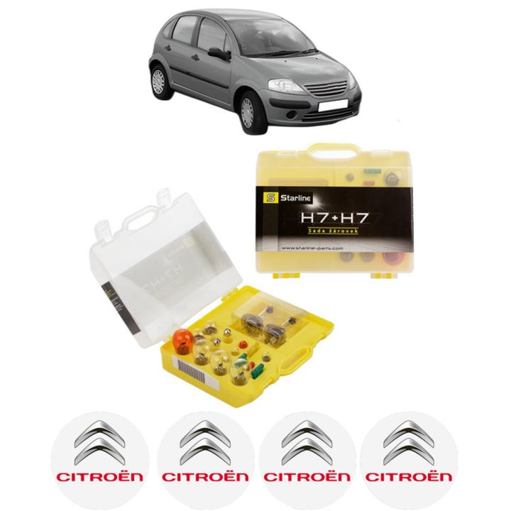Kit trusa Set becuri H7 compatibila cu CITROEN C3 I (FC_, FN_) din 2002-2011, bec far, semnalizare, pozitie, iluminare numar, frana, plafoniera, stop frana