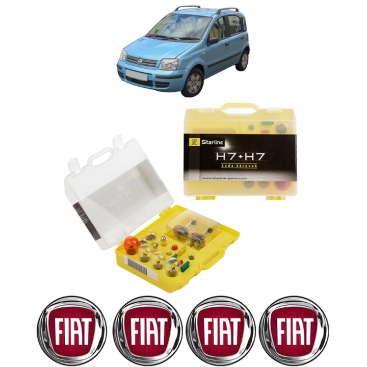 Kit trusa Set becuri H7 compatibila cu FIAT PANDA Hatchback Van (169_) din 2004-2010, bec far, semnalizare, pozitie, iluminare numar, frana, plafoniera, stop frana
