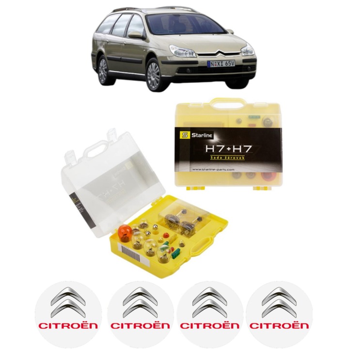 Kit trusa Set becuri H7 compatibila cu CITROEN C5 II Estate Van (RE_) din 2004-2008, bec far, semnalizare, pozitie, iluminare numar, frana, plafoniera, stop frana