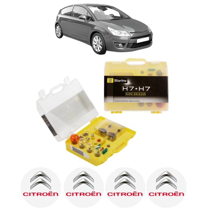 Kit trusa Set becuri H7 compatibila cu CITROEN C4 Coupe (LA_) din 2004-2011, bec far, semnalizare, pozitie, iluminare numar, frana, plafoniera, stop frana