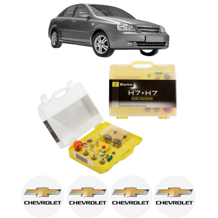 Kit trusa Set becuri H7 compatibila cu CHEVROLET LACETTI (J200) din 2005-2013, bec far, semnalizare, pozitie, iluminare numar, frana, plafoniera, stop frana