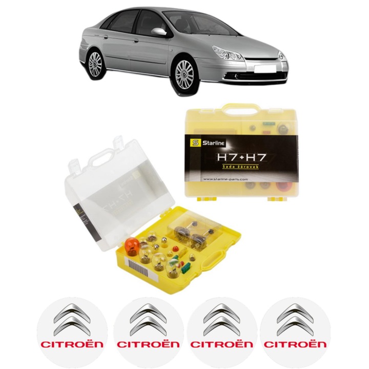 Kit trusa Set becuri H7 compatibila cu CITROEN C5 II (RC_) din 2004-2008, bec far, semnalizare, pozitie, iluminare numar, frana, plafoniera, stop frana