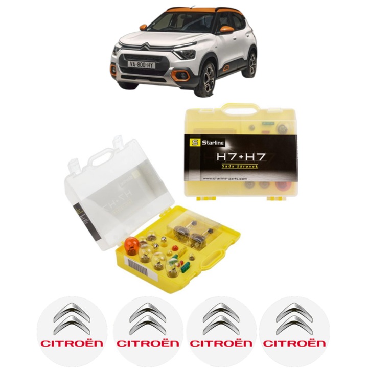 Kit trusa Set becuri H7 compatibila cu CITROEN C3 ORIGIN III (SX) din 2024, bec far, semnalizare, pozitie, iluminare numar, frana, plafoniera, stop frana