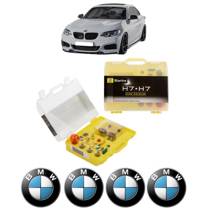 Kit trusa Set becuri H7 compatibila cu BMW 2 Coupe (F22, F87) din 2012-2021, bec far, semnalizare, pozitie, iluminare numar, frana, plafoniera, stop frana