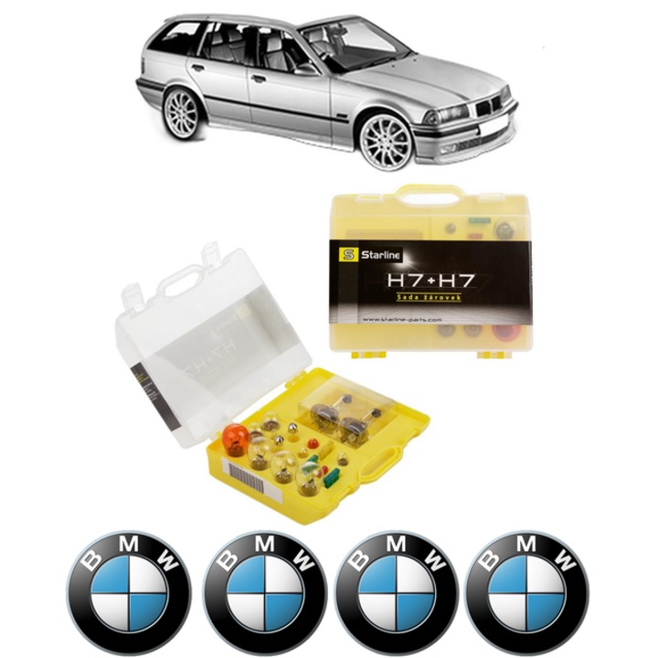 Kit trusa Set becuri H7 compatibila cu BMW 3 Touring (E36) din 1995-1999, bec far, semnalizare, pozitie, iluminare numar, frana, plafoniera, stop frana