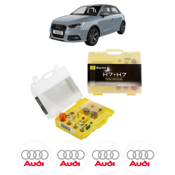 Kit trusa Set becuri H7 compatibila cu AUDI A1 Sportback (GBA) din 2018-2021, bec far, semnalizare, pozitie, iluminare numar, frana, plafoniera, stop frana