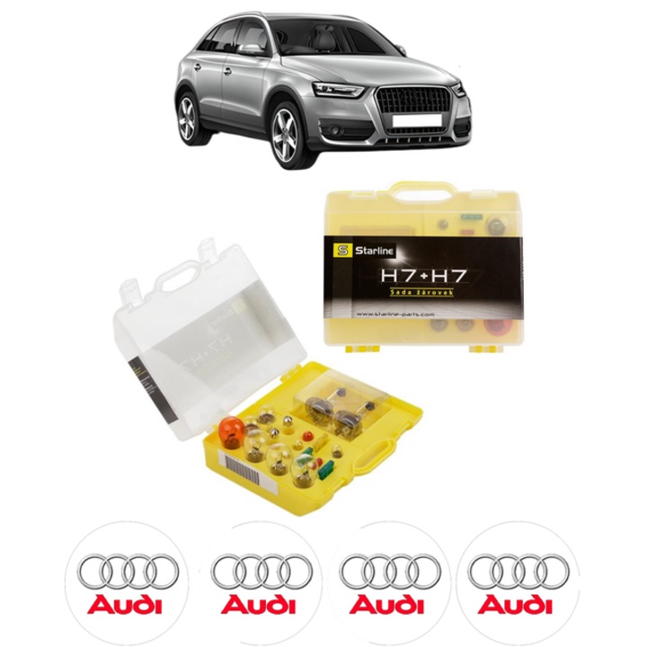Kit trusa Set becuri H7 compatibila cu AUDI Q3 (8UB, 8UG) din 2011-2018, bec far, semnalizare, pozitie, iluminare numar, frana, plafoniera, stop frana