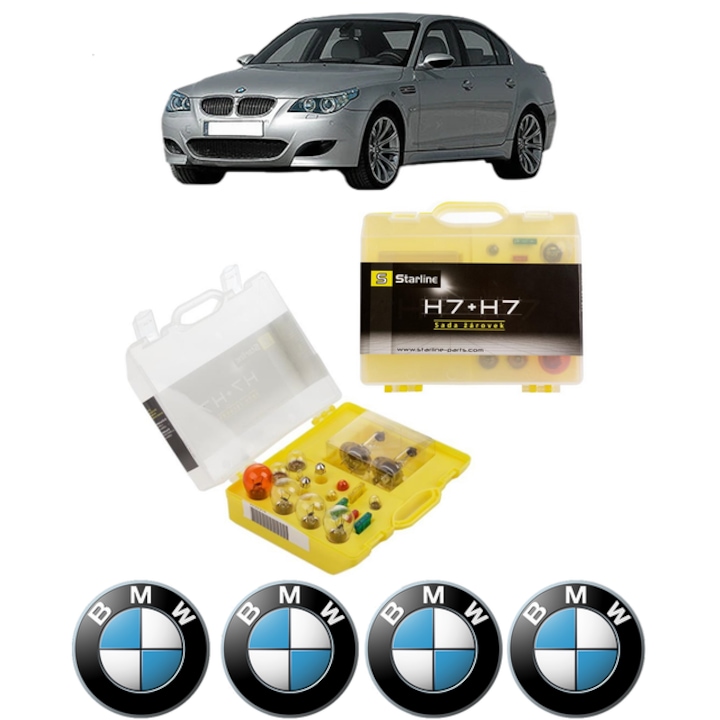 Kit trusa Set becuri H7 compatibila cu BMW 5 (E60) din 2001-2010, bec far, semnalizare, pozitie, iluminare numar, frana, plafoniera, stop frana