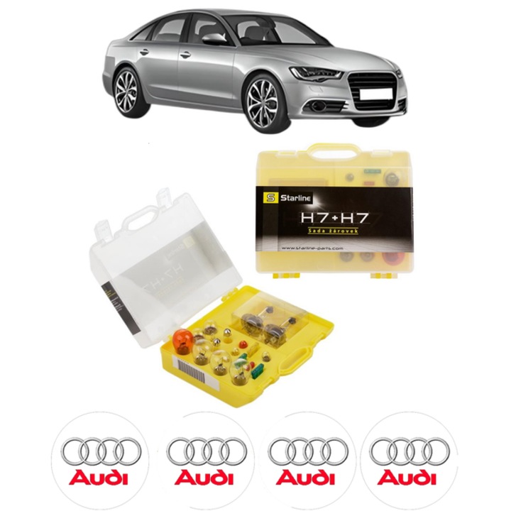 Kit trusa Set becuri H7 compatibila cu AUDI A6 C7 (4G2, 4GC) din 2010-2018, bec far, semnalizare, pozitie, iluminare numar, frana, plafoniera, stop frana