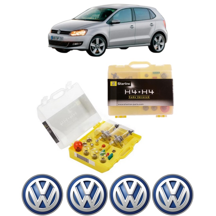 Kit trusa Set becuri H4 compatibila cu Volkswagen POLO V Hatchback Van (6R1, 6C1) din 2009-2017, bec far, semnalizare, pozitie, iluminare numar, frana, plafoniera, stop frana