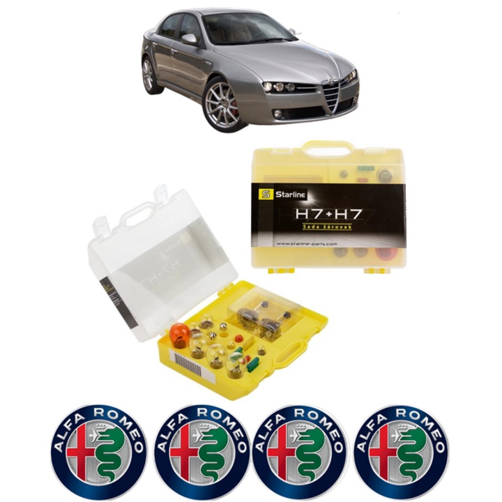 Kit trusa Set becuri H7 compatibila cu ALFA ROMEO 159 (939_) din 2005-2012, bec far, semnalizare, pozitie, iluminare numar, frana, plafoniera, stop frana