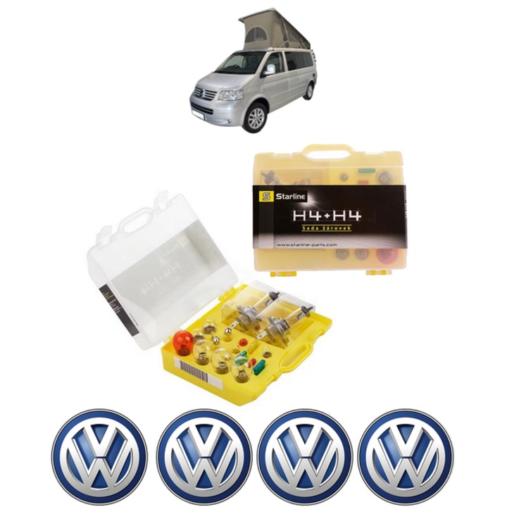 Kit trusa Set becuri H4 compatibila cu Volkswagen CALIFORNIA T5 Camper (7EC, 7EF, 7EG, 7HF, 7HC) din 2007-2015, bec far, semnalizare, pozitie, iluminare numar, frana, plafoniera, stop frana