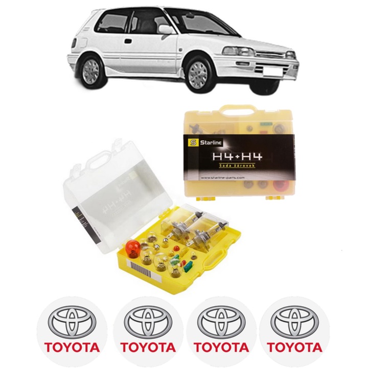 Kit trusa Set becuri H4 compatibila cu TOYOTA COROLLA Compact (_E9_) din 1987-1994, bec far, semnalizare, pozitie, iluminare numar, frana, plafoniera, stop frana