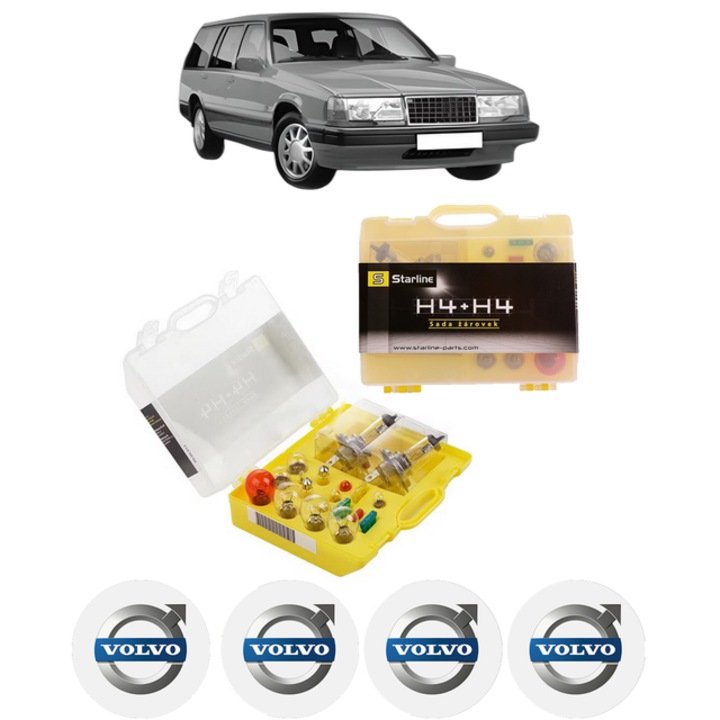 Kit trusa Set becuri H4 compatibila cu VOLVO 940 Kombi (945) din 1990-1995, bec far, semnalizare, pozitie, iluminare numar, frana, plafoniera, stop frana
