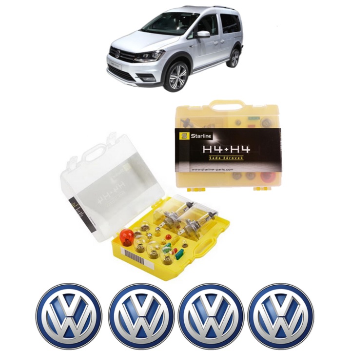 Kit trusa Set becuri H4 compatibila cu Volkswagen CADDY ALLTRACK IV MPV (SAB) din 2015-2020, bec far, semnalizare, pozitie, iluminare numar, frana, plafoniera, stop frana
