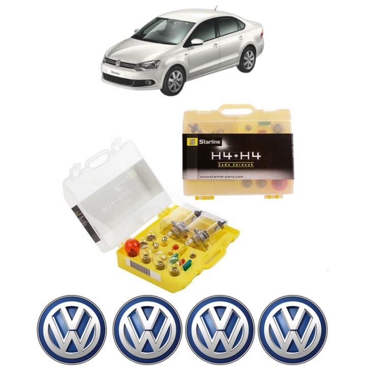 Kit trusa Set becuri H4 compatibila cu Volkswagen POLO V Saloon (602, 604, 612, 614) din 2010-2015, bec far, semnalizare, pozitie, iluminare numar, frana, plafoniera, stop frana
