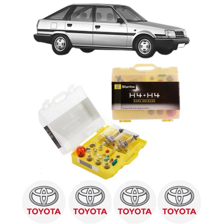 Kit trusa Set becuri H4 compatibila cu TOYOTA CARINA IV (_T15_) din 1983-1988, bec far, semnalizare, pozitie, iluminare numar, frana, plafoniera, stop frana