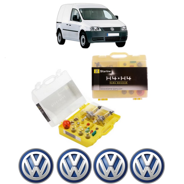 Kit trusa Set becuri H4 compatibila cu Volkswagen CADDY III MPV (2KB, 2KJ, 2CB, 2CJ) din 2004-2015, bec far, semnalizare, pozitie, iluminare numar, frana, plafoniera, stop frana