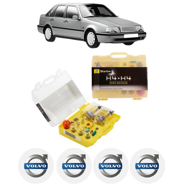 Kit trusa Set becuri H4 compatibila cu VOLVO 440 (445) din 1988-1996, bec far, semnalizare, pozitie, iluminare numar, frana, plafoniera, stop frana