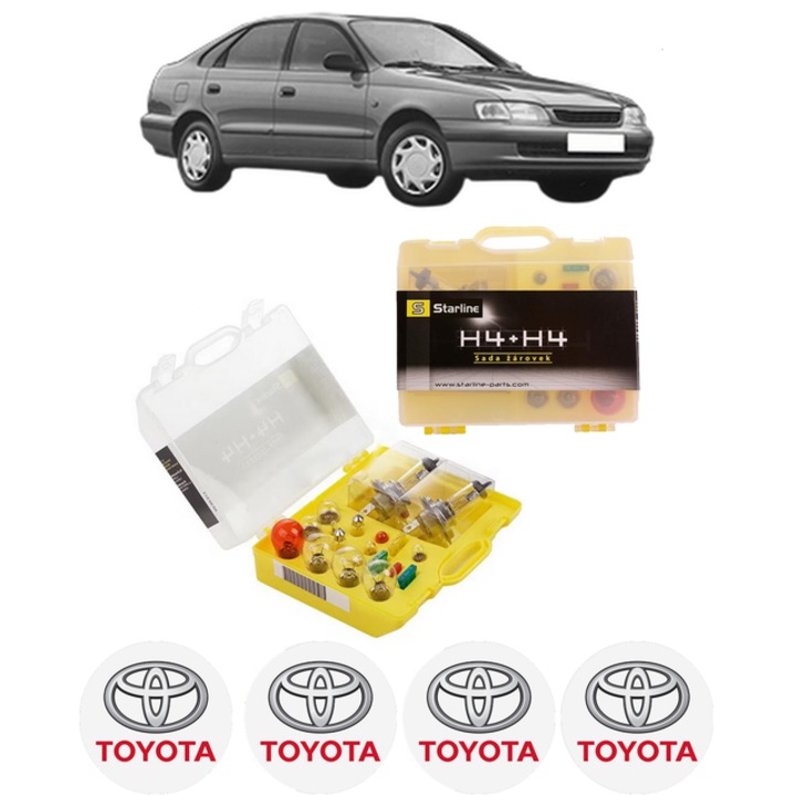 Kit trusa Set becuri H4 compatibila cu TOYOTA CARINA E VI (_T19_) din 1992-1997, bec far, semnalizare, pozitie, iluminare numar, frana, plafoniera, stop frana