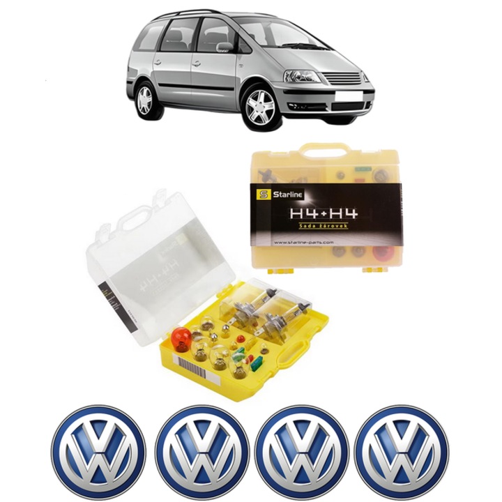 Kit trusa Set becuri H4 compatibila cu Volkswagen SHARAN (7M8, 7M9, 7M6) din 1995-2010, bec far, semnalizare, pozitie, iluminare numar, frana, plafoniera, stop frana
