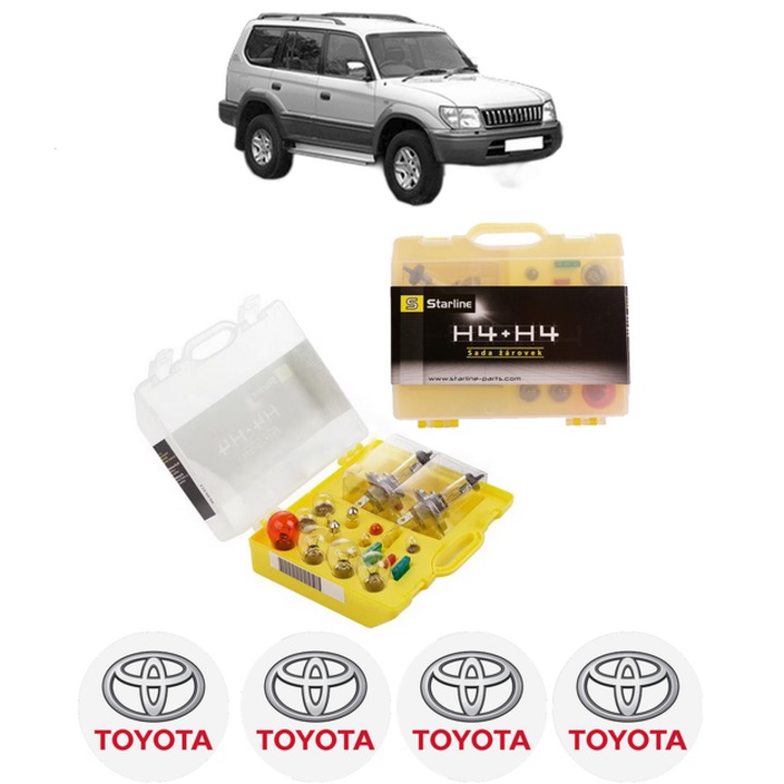 Kit trusa Set becuri H4 compatibila cu TOYOTA LAND CRUISER 90 (_J9_) din 1996-2002, bec far, semnalizare, pozitie, iluminare numar, frana, plafoniera, stop frana