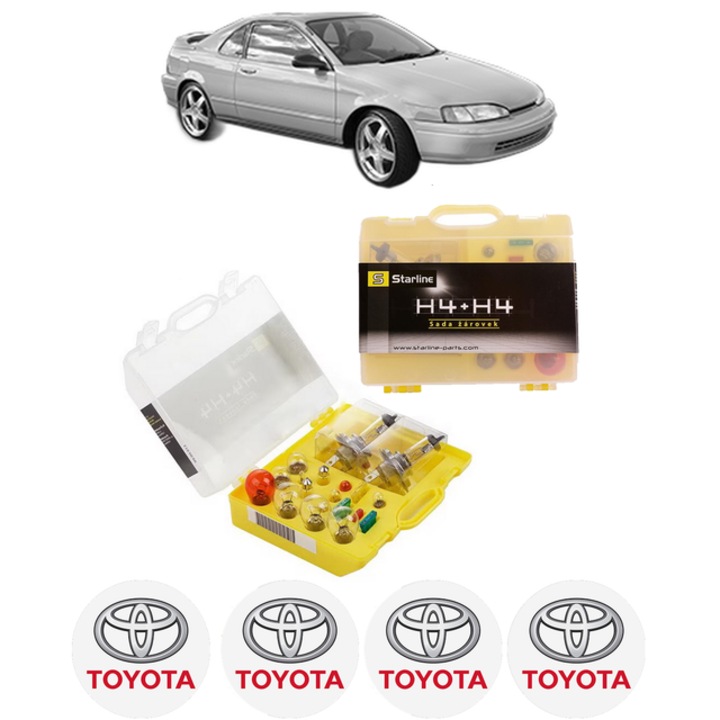 Kit trusa Set becuri H4 compatibila cu TOYOTA PASEO Coupe (_L5_) din 1995-1999, bec far, semnalizare, pozitie, iluminare numar, frana, plafoniera, stop frana