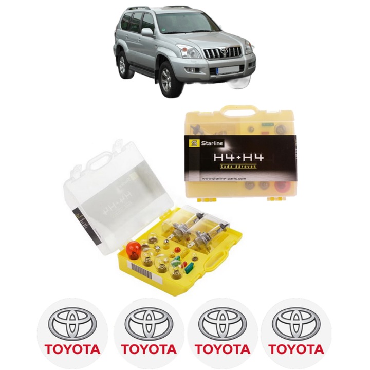 Kit trusa Set becuri H4 compatibila cu TOYOTA LAND CRUISER PRADO (_J12_) din 2002-2010, bec far, semnalizare, pozitie, iluminare numar, frana, plafoniera, stop frana