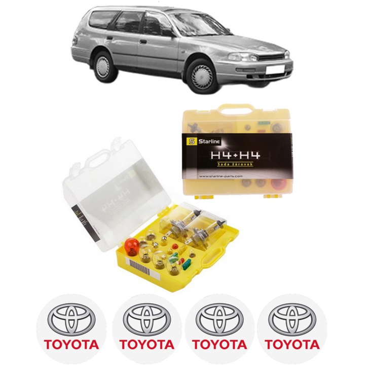 Kit trusa Set becuri H4 compatibila cu TOYOTA CAMRY Estate (_V1_) din 1991-1996, bec far, semnalizare, pozitie, iluminare numar, frana, plafoniera, stop frana