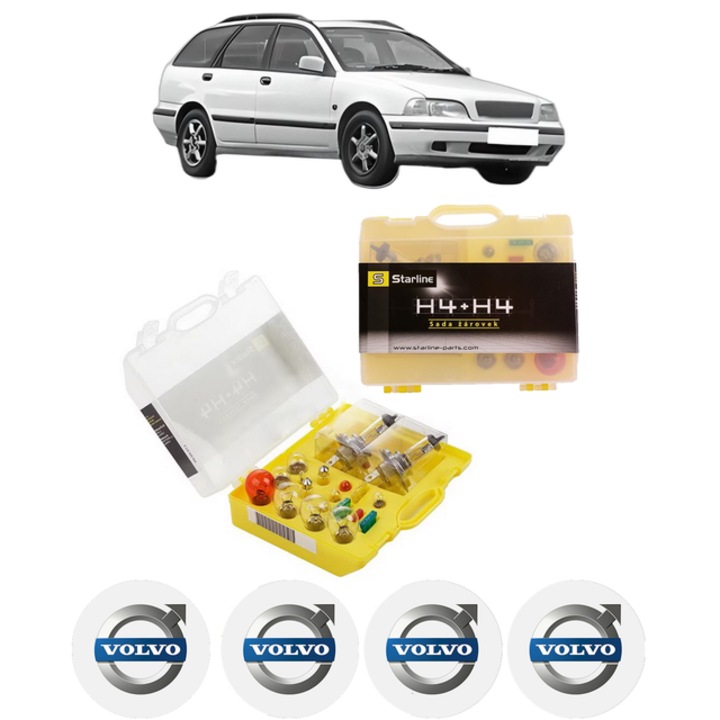Kit trusa Set becuri H4 compatibila cu VOLVO V40 Estate (645) din 1995-2004, bec far, semnalizare, pozitie, iluminare numar, frana, plafoniera, stop frana