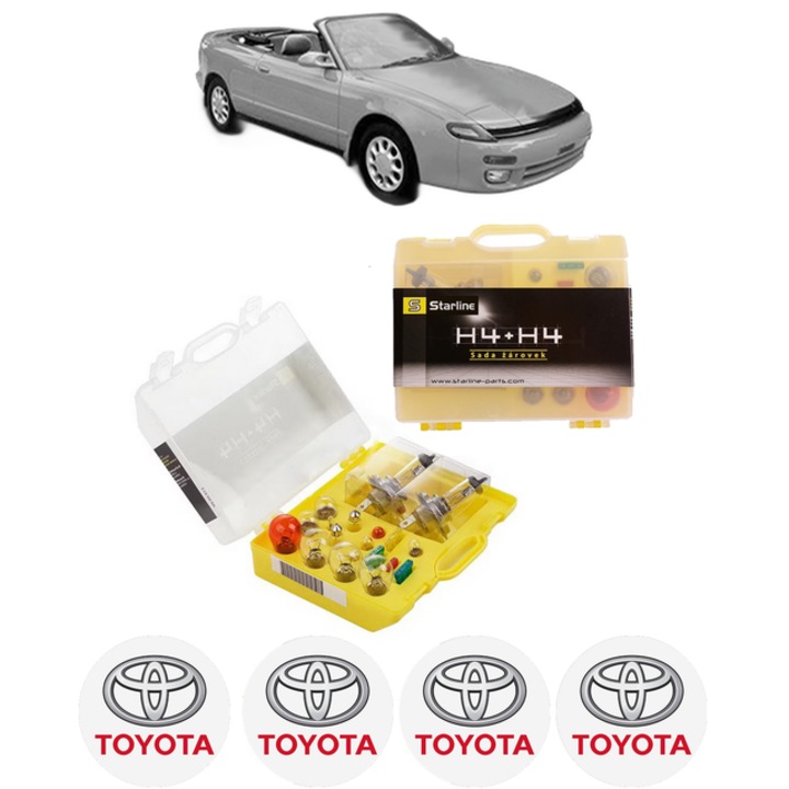 Kit trusa Set becuri H4 compatibila cu TOYOTA CELICA Convertible (_T18_) din 1989-1993, bec far, semnalizare, pozitie, iluminare numar, frana, plafoniera, stop frana
