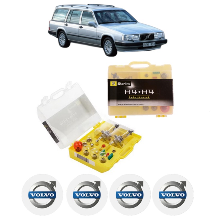 Kit trusa Set becuri H4 compatibila cu VOLVO 940 II Estate (945) din 1994-1998, bec far, semnalizare, pozitie, iluminare numar, frana, plafoniera, stop frana