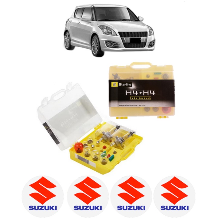 Kit trusa Set becuri H4 compatibila cu SUZUKI SWIFT IV (FZ, NZ) din 2010-2013, bec far, semnalizare, pozitie, iluminare numar, frana, plafoniera, stop frana