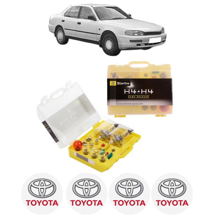 Kit trusa Set becuri H4 compatibila cu TOYOTA CAMRY (_V1_) din 1991-1996, bec far, semnalizare, pozitie, iluminare numar, frana, plafoniera, stop frana