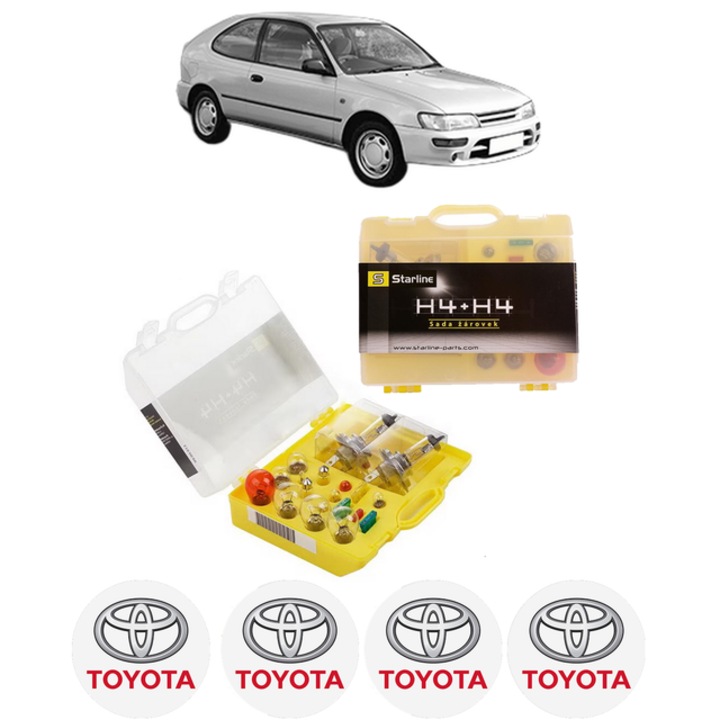 Kit trusa Set becuri H4 compatibila cu TOYOTA COROLLA Compact (_E10_) din 1992-1997, bec far, semnalizare, pozitie, iluminare numar, frana, plafoniera, stop frana