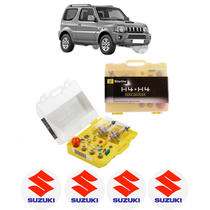 Kit trusa Set becuri H4 compatibila cu SUZUKI JIMNY Closed Off-Road Vehicle (SN) din 1998-2005, bec far, semnalizare, pozitie, iluminare numar, frana, plafoniera, stop frana