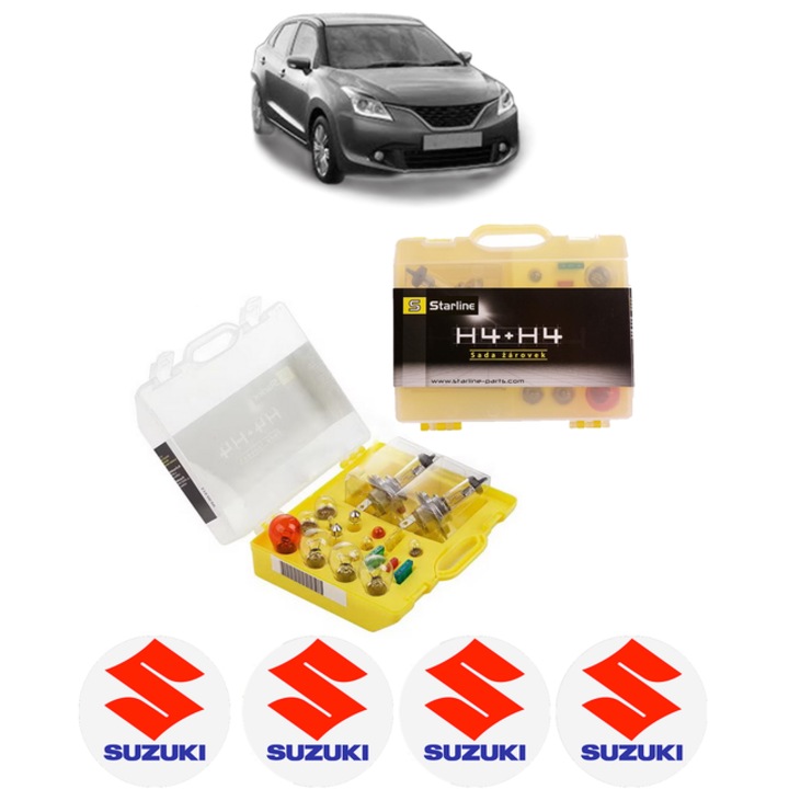 Kit trusa Set becuri H4 compatibila cu SUZUKI BALENO (FW, EW) din 2016, bec far, semnalizare, pozitie, iluminare numar, frana, plafoniera, stop frana