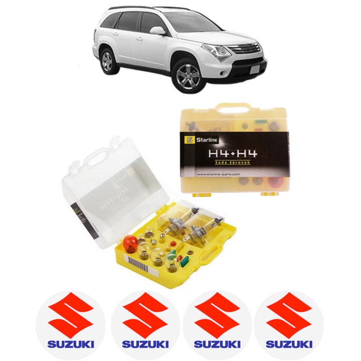 Kit trusa Set becuri H4 compatibila cu SUZUKI XL7 (DA, DB) din 2006-2009, bec far, semnalizare, pozitie, iluminare numar, frana, plafoniera, stop frana