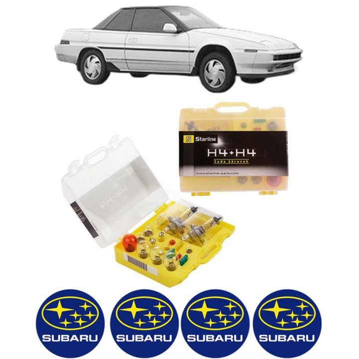 Kit trusa Set becuri H4 compatibila cu SUBARU XT Coupe (XT) din 1984-1990, bec far, semnalizare, pozitie, iluminare numar, frana, plafoniera, stop frana
