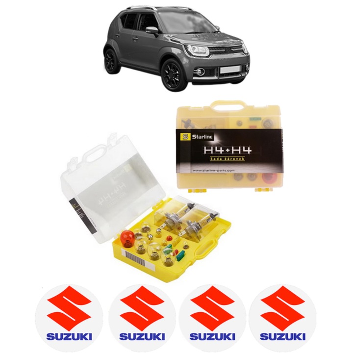 Kit trusa Set becuri H4 compatibila cu SUZUKI IGNIS III (MF, FF) din 2016-2020, bec far, semnalizare, pozitie, iluminare numar, frana, plafoniera, stop frana