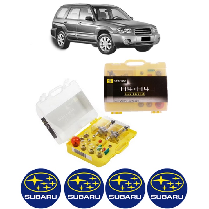 Kit trusa Set becuri H4 compatibila cu SUBARU FORESTER (SG_) din 2002-2008, bec far, semnalizare, pozitie, iluminare numar, frana, plafoniera, stop frana