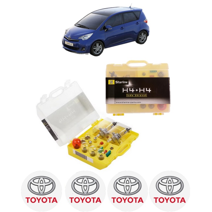 Kit trusa Set becuri H4 compatibila cu TOYOTA VERSO S (_P12_) din 2010-2016, bec far, semnalizare, pozitie, iluminare numar, frana, plafoniera, stop frana