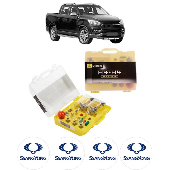 Kit trusa Set becuri H4 compatibila cu SSANGYONG MUSSO (QK) din 2018-2022, bec far, semnalizare, pozitie, iluminare numar, frana, plafoniera, stop frana