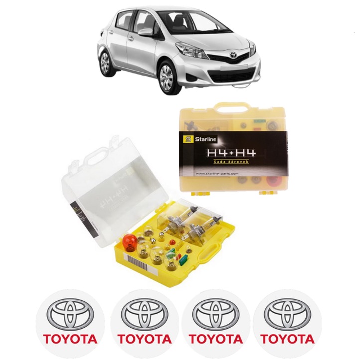 Kit trusa Set becuri H4 compatibila cu TOYOTA YARIS (_P13_) din 2010-2020, bec far, semnalizare, pozitie, iluminare numar, frana, plafoniera, stop frana