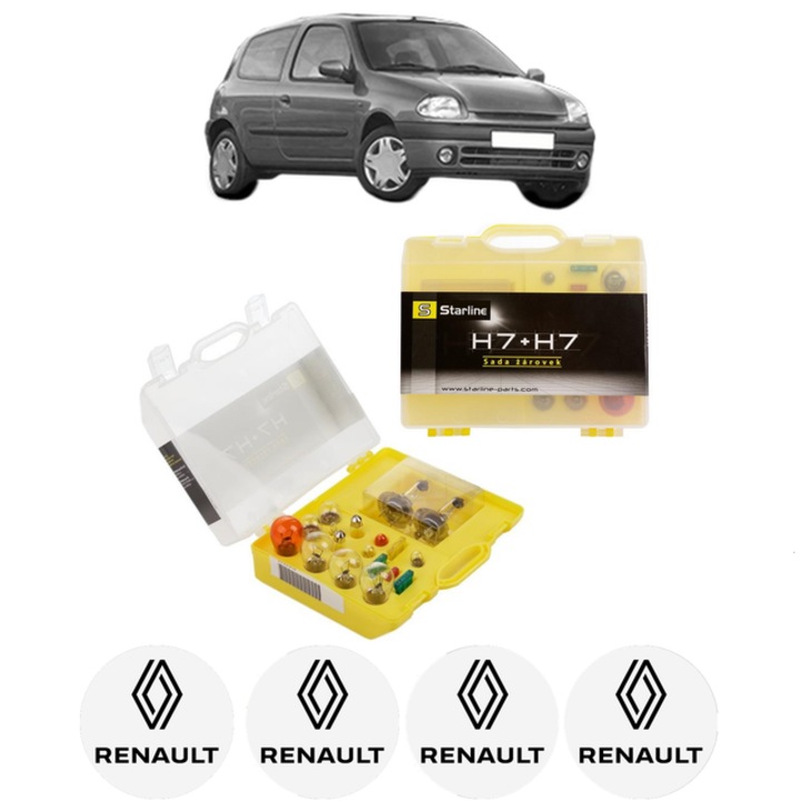 Kit trusa Set becuri H7 compatibila cu RENAULT CLIO II (BB_, CB_) din 1998-2016, bec far, semnalizare, pozitie, iluminare numar, frana, plafoniera, stop frana