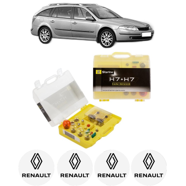 Kit trusa Set becuri H7 compatibila cu RENAULT LAGUNA II Grandtour (KG0/1_) din 2001-2007, bec far, semnalizare, pozitie, iluminare numar, frana, plafoniera, stop frana